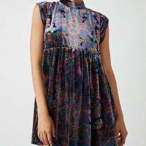 Free People Purple Paisley Velvet Mini Dress
